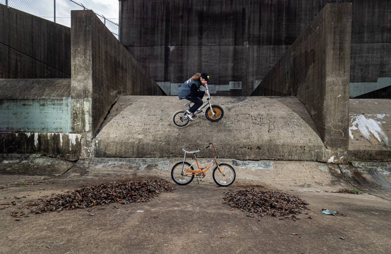 Catching air off a concrete ledge