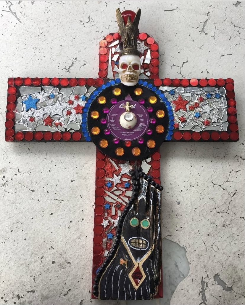 Mixed-media folk cross